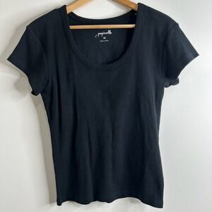 Papinelle Milla Rib Shelf Bra SS Tee T Shirt Black Size M Cotton Blend Stretch
